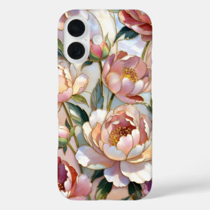 Peony iPhone CaseStained Glass Pink Floral Pattern 16 Case