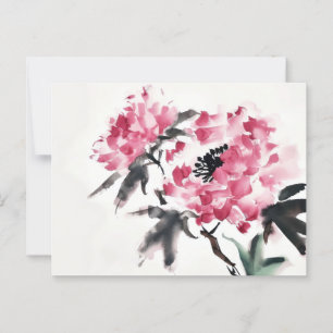 Peony Japanese minimal art painting  Postcard