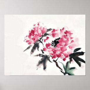 Peony Japanese minimal art painting Poster