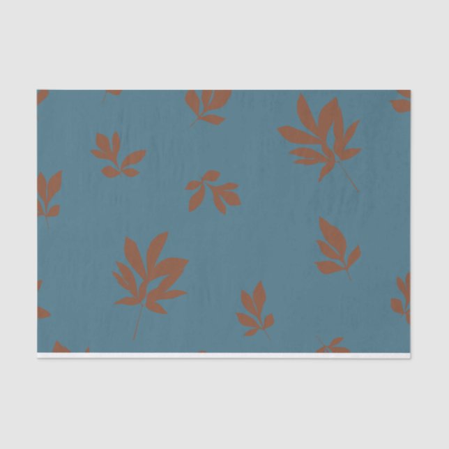 Peony Leaves Blue & Rust Tissue Paper (Front)