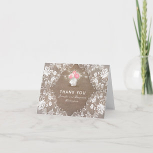 Peony Mason Jar Lace Wedding Thank You Card