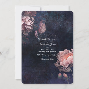 Peony Midnight Floral QR Code Faire-part de mariag