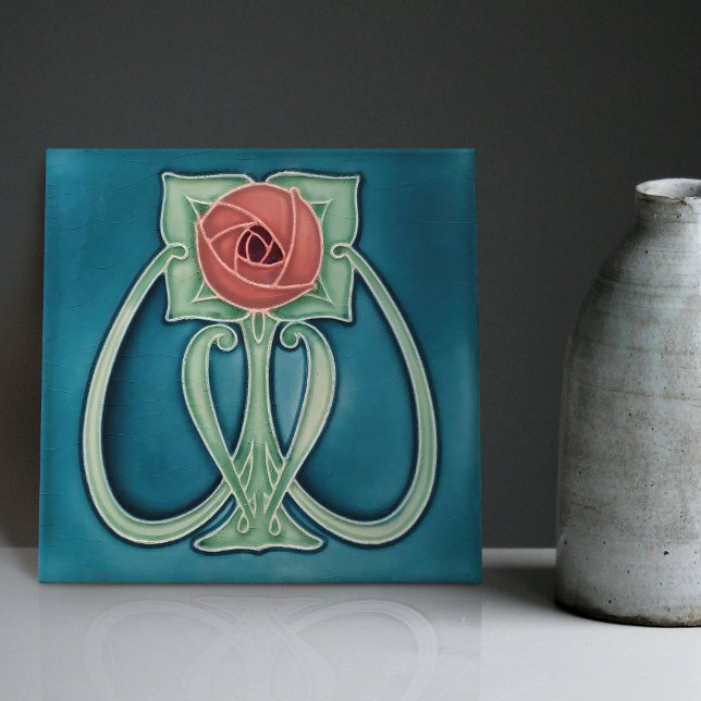 Peony on Blue Decor Art Nouveau Art Deco Tile (Creator Uploaded)