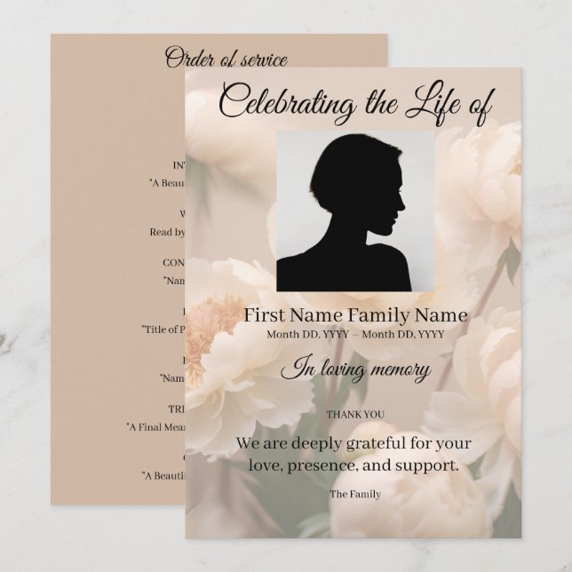 Peony order of service invitation (Front/Back)