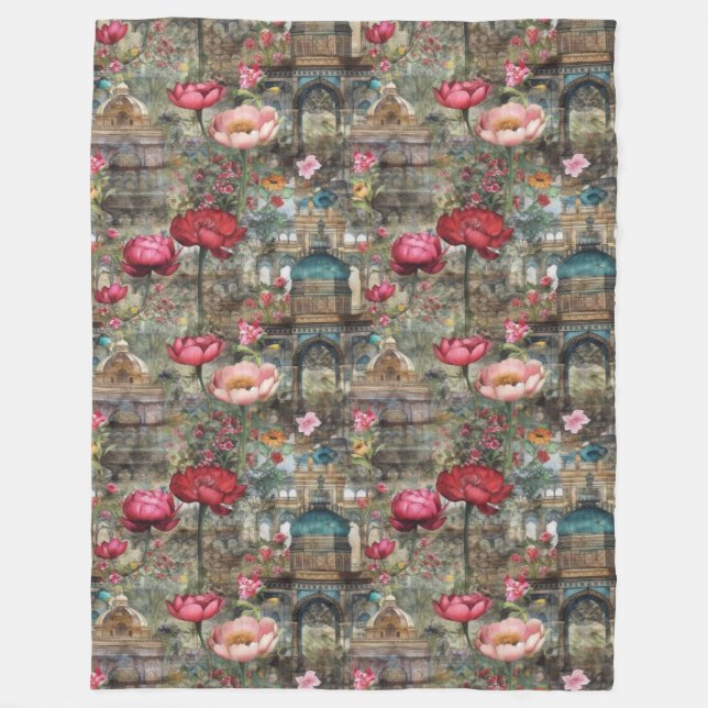 Peony Palace Gardens Fleece Blanket (Front)