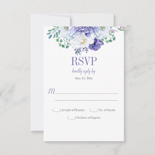 Peony Passion Purple Background Vertical RSVP (Front)