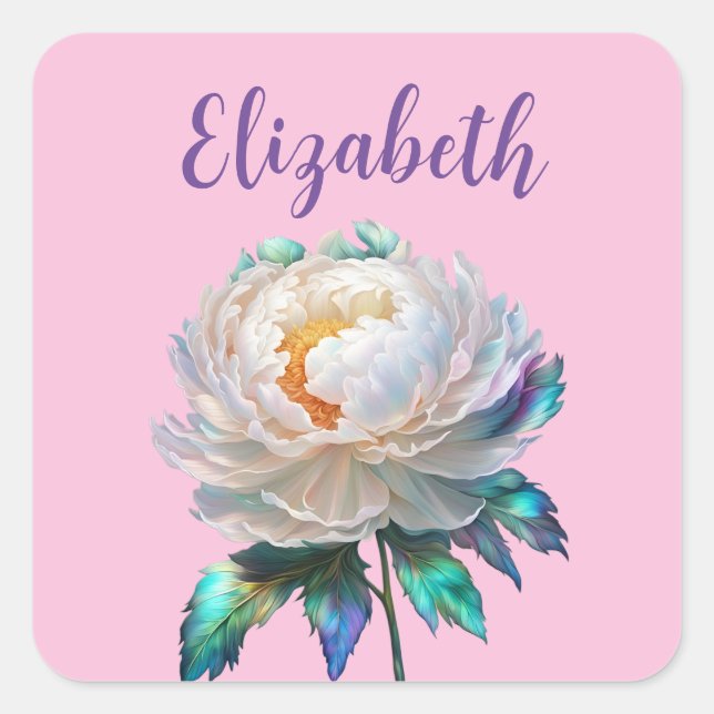 Peony Peace Square Sticker (Front)