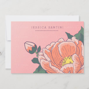 Peony Personalized Stationery Flat Note Cards