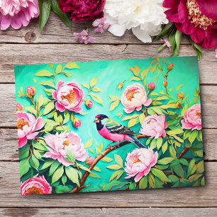 Peony Pine Gosbeak ai Artwork Oil Painting Postcard