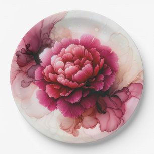 Peony Pink Alcohol Ink Abstract Paper Plate
