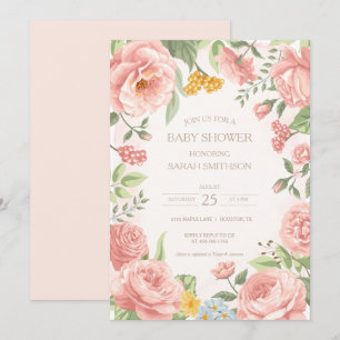 Peony Pink Botanical Baby Shower Invitation