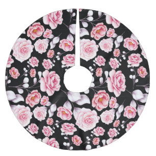 peony pink floral vintage botany drawing pattern brushed polyester tree skirt