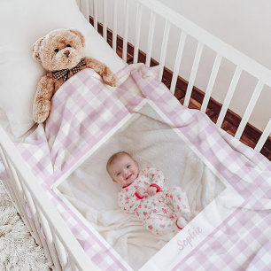 Peony Pink Gingham Check Photo Fleece Blanket