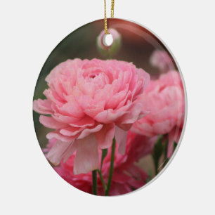 Peony Pink Ranunculus Closeup Ceramic Ornament