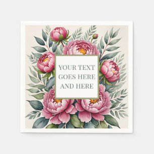 peony pink watercolor flowers create your own napkin