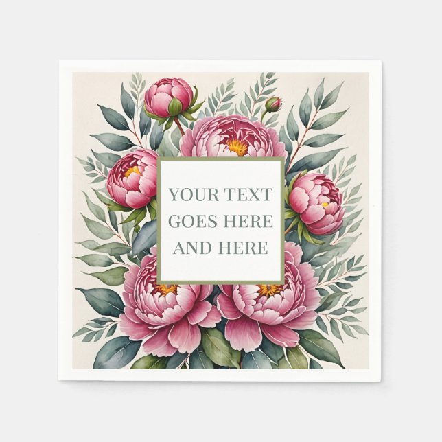 peony pink watercolor flowers create your own napkin (Front)