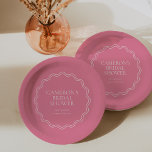 Peony Pink | Wavy Scallop Border Bridal Shower Paper Plate<br><div class="desc">Perfect for spring or summer garden bridal showers,  this elegant design features a wavy scallop border on a bright pink background. Personalize these bridal shower plates with your event name,  the date,  and year.</div>