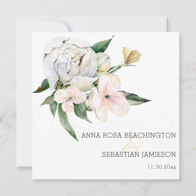 *~* Peony QR - RSVP Floral Bouquets AR15 Wedding Invitation (Front)