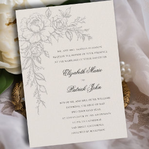 Peony Radiant Ecru Elegant Formal Classic Wedding Invitation