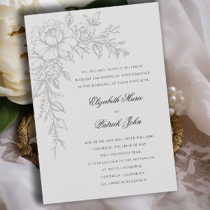 Peony Radiant Ivory Elegant Formal Classic Wedding Invitation