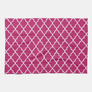 Peony Red And White Moroccan Trellis Pattern Kitchen Towel