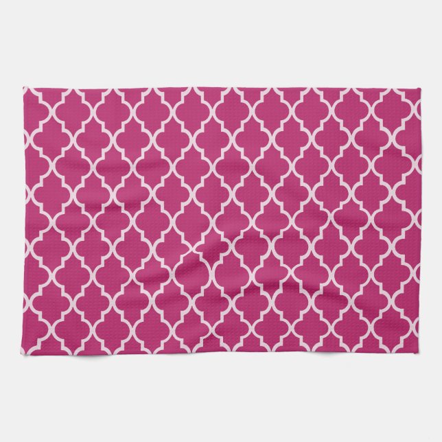 Peony Red And White Moroccan Trellis Pattern Kitchen Towel (Horizontal)