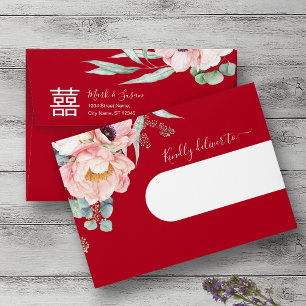 Peony Red Double Happiness/Song Hy Invitation Envelope