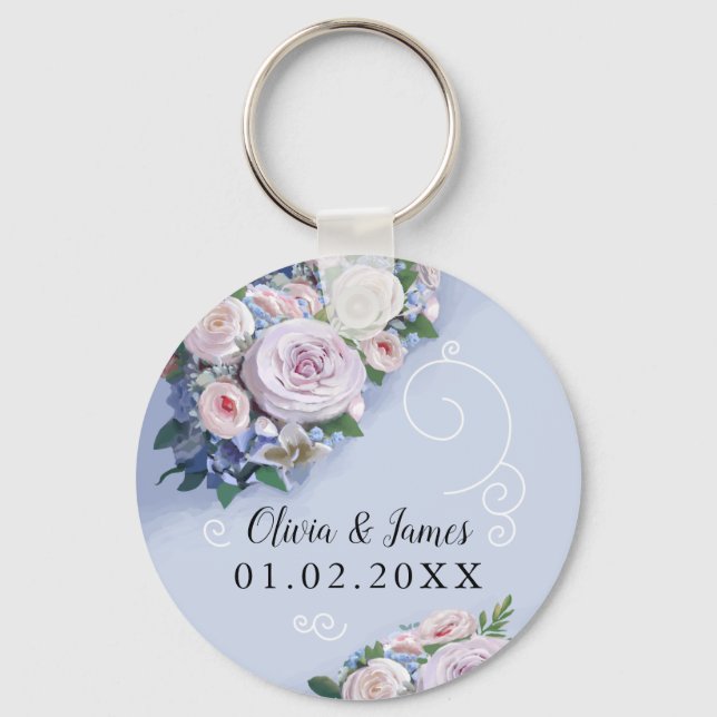 Peony Rose Couple Wedding Favours Elegant Keychain (Front)
