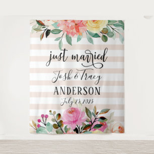 Peony Rose Just Married Announcement Tapestry