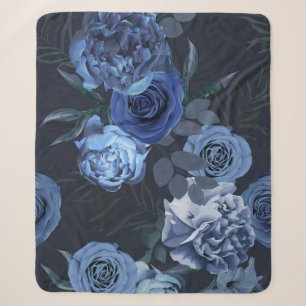 Peony Roses: Dark Floral Vintage. Sherpa Blanket