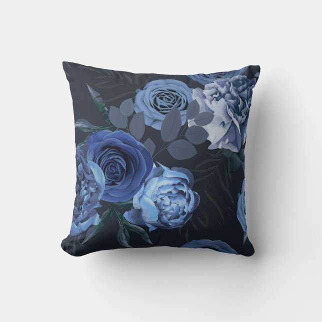 Peony Roses: Dark Floral Vintage. Throw Pillow (Front)