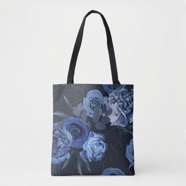 Peony Roses: Dark Floral Vintage. Tote Bag (Front)
