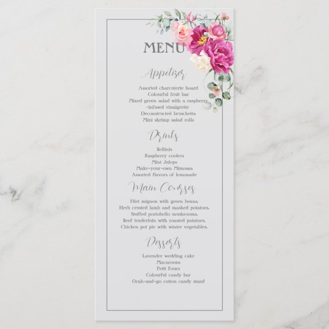 Peony & Roses Eucalyptus Greenery Menu (Front)