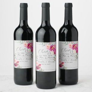 Peony & Roses Eucalyptus Greenery  Wine Label