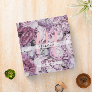 Peony Roses Floral Pink Script Monogram Recipes Binder