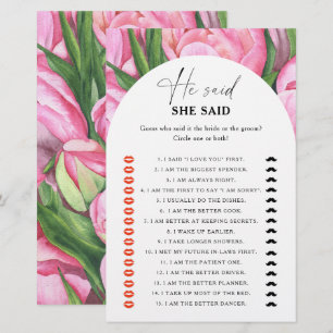 Peony roses - He said she said bridal shower game