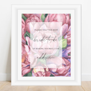 Peony roses - help the busy bride Address Poster