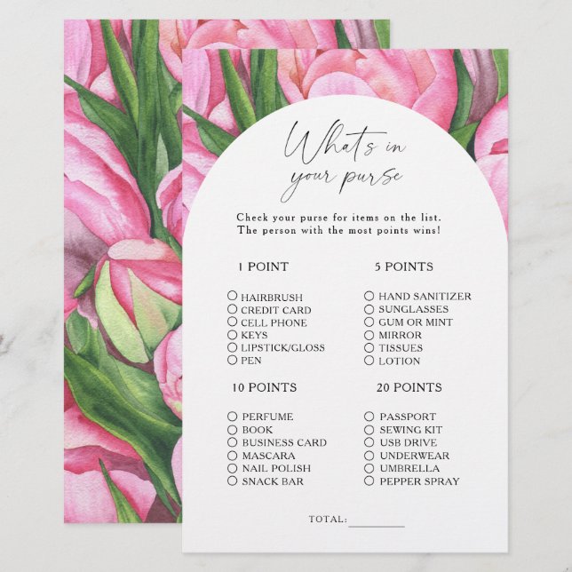Peony roses - What's in your purse game (Front/Back)