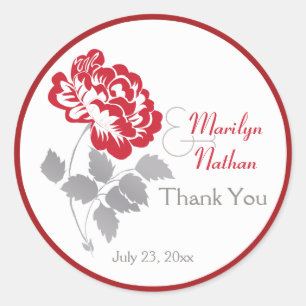 Peony rouge sur blanc avec Sticker rond de 1,5 po