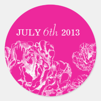 Peony Save the Date Sticker Hot Pink