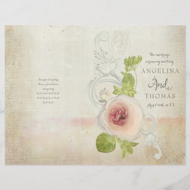 Peony Scroll Vintage - Formal Wedding Program (Front)