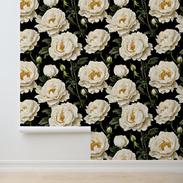 Peony seamless pattern white gold black luxurious wallpaper (Application)