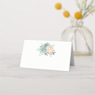 Peony Succulent Foliage Watercolor Wedding Place Card