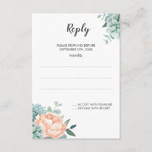 Peony Succulent Watercolor Wedding Reply Cards