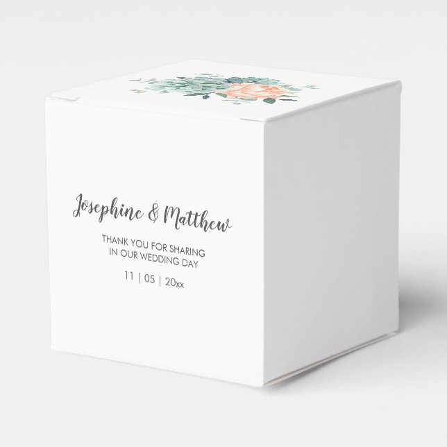 Peony Succulents Floral Watercolor Wedding Favor Box (Front Side)