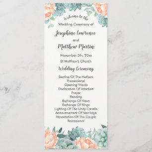 Peony Succulents Foliage Wedding Program