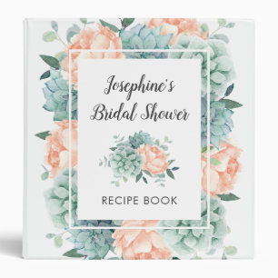 Peony Succulents Watercolor Bridal Shower Recipe Binder
