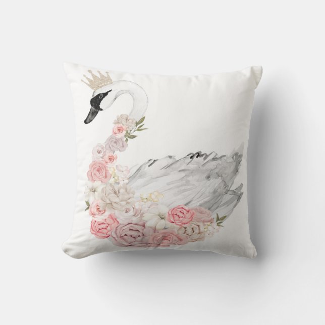 Peony Swan Crown Baby Nursery Girl Peonies Pillow (Front)