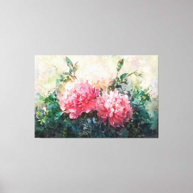 *~* Peony TV2 Vintage Art Stretched Canvas Print (Front)