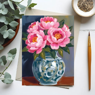 Peony Vase   Pink Flower Peonies Watercolor Postcard